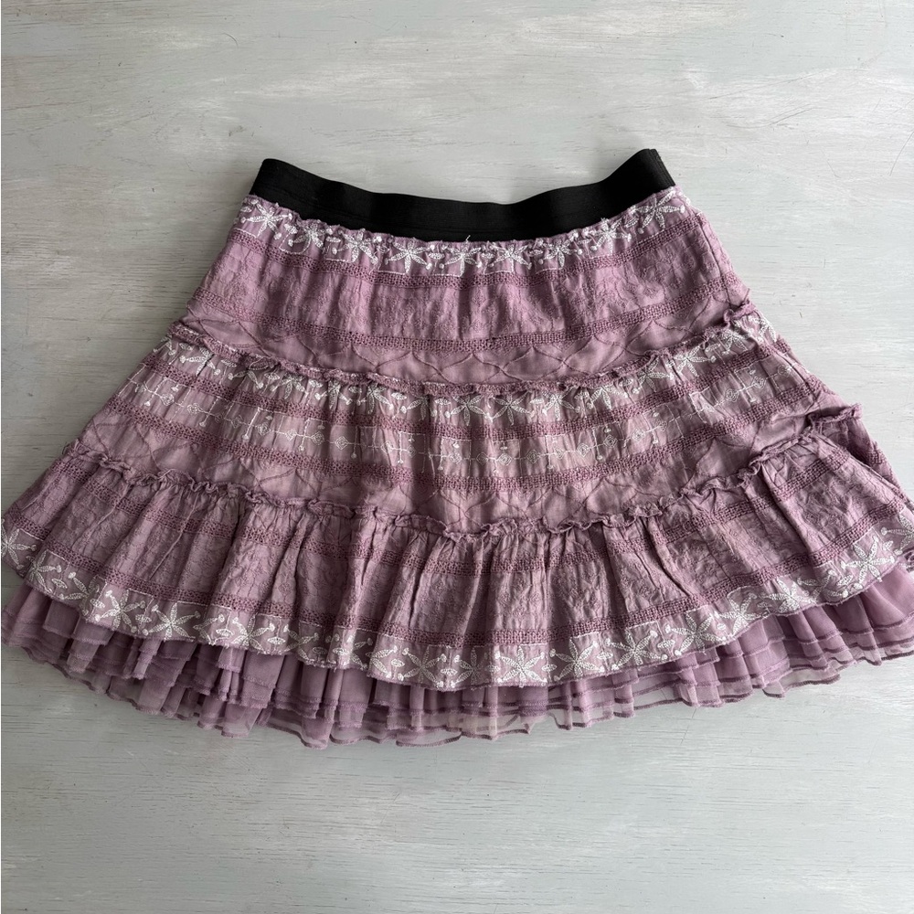 FREE PEOPLE Tulle Tutu Eyelet Ruffle Tier Silver Sparkle SKIRT medium
